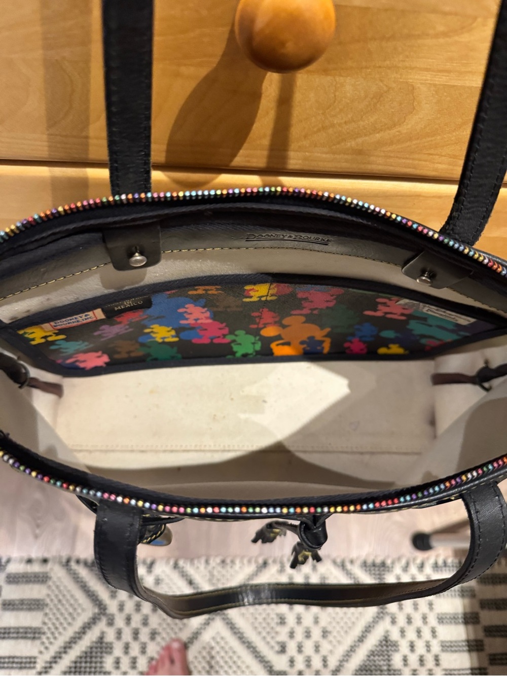 Dooney & Bourke Black Multicolor Teddy Bear Print Drawstring Shoulder Bag - Picture 5 of 6